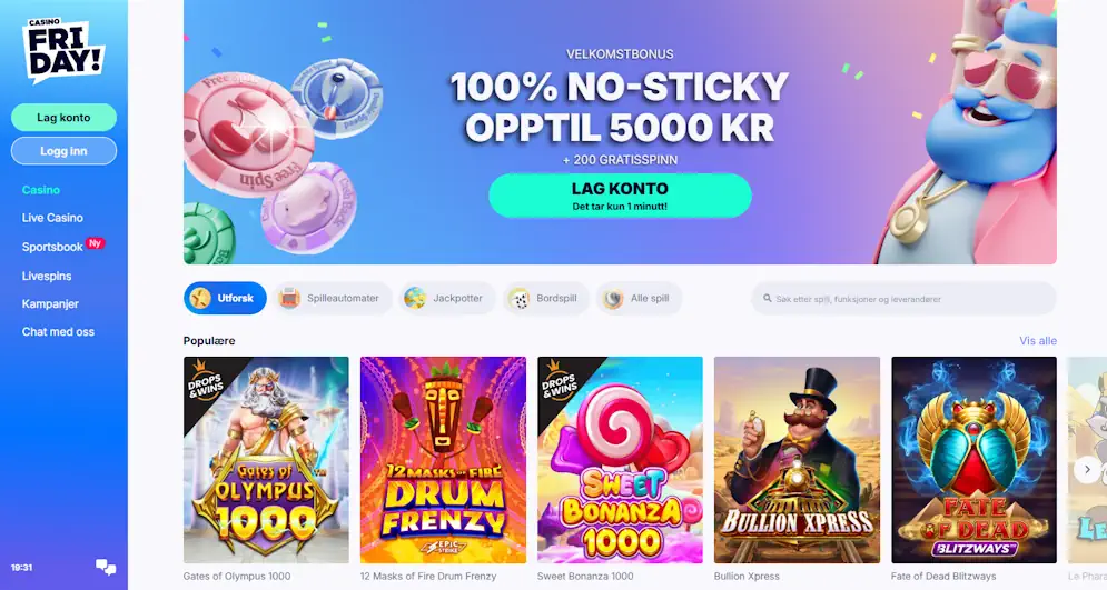 Casino Friday Velkomstbonus Screenshot